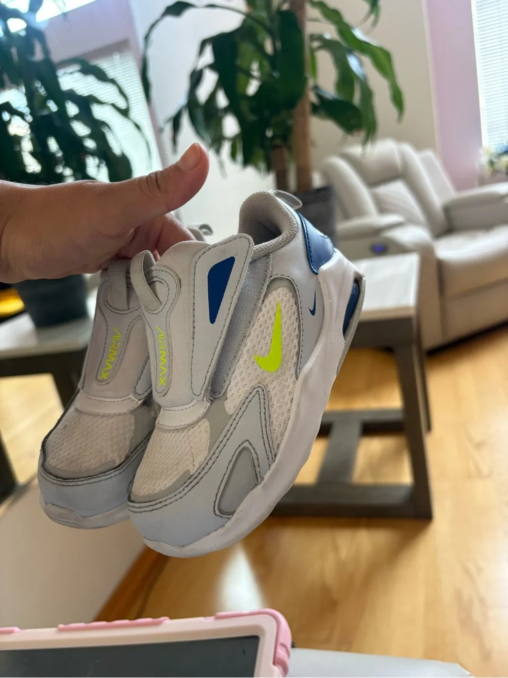 Nike Kids White Sneakers with Blue and Neon Green Accents